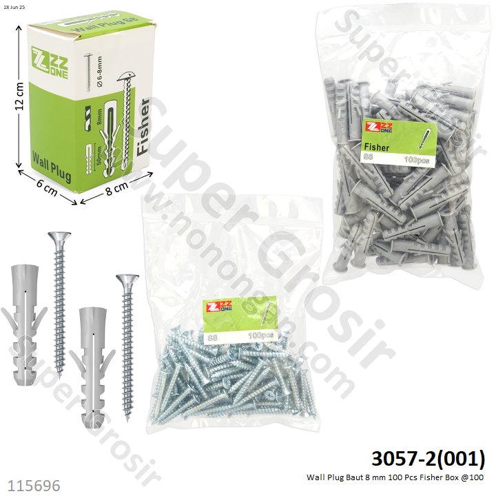 Wall Plug Baut 8 mm 100 Pcs Fisher Box @100