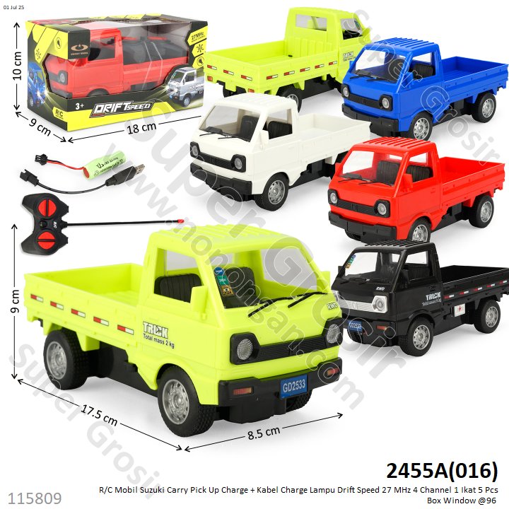 R/C Mobil Suzuki Carry Pick Up Charge + Kabel Charge Lampu Drift Speed 27 MHz 4 Channel 2455A 1 Ikat 6 Pcs Box Window @96