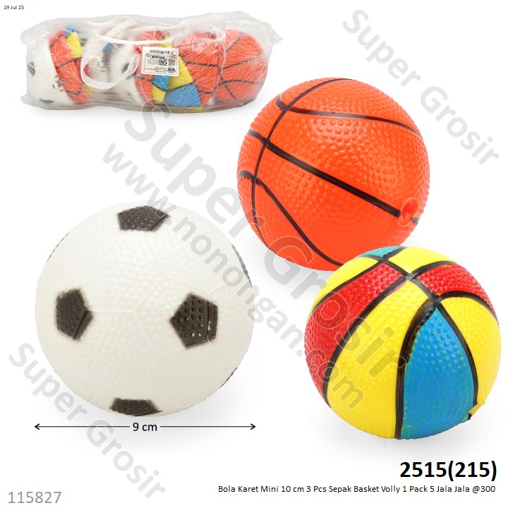 Bola Karet Mini 10 cm 3 Pcs Sepak Basket Volly 1 Pack 5 Jala Jala @300