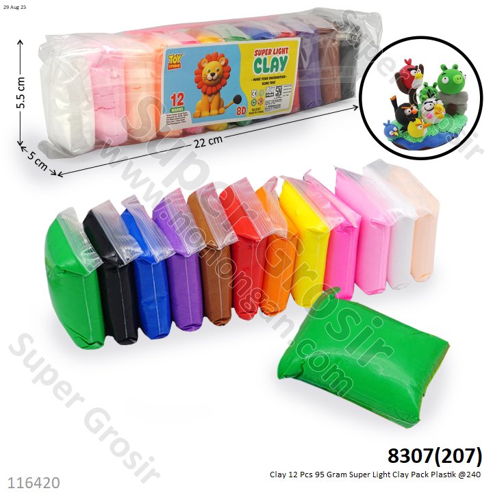Clay 12 Pcs 95 Gram Super Light Clay Pack Plastik @240