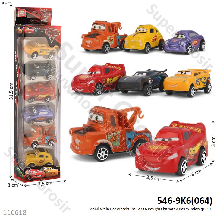 Mobil Skala Hot Wheels The Cars 6 Pcs P/B Chariots 3 Box Window @240