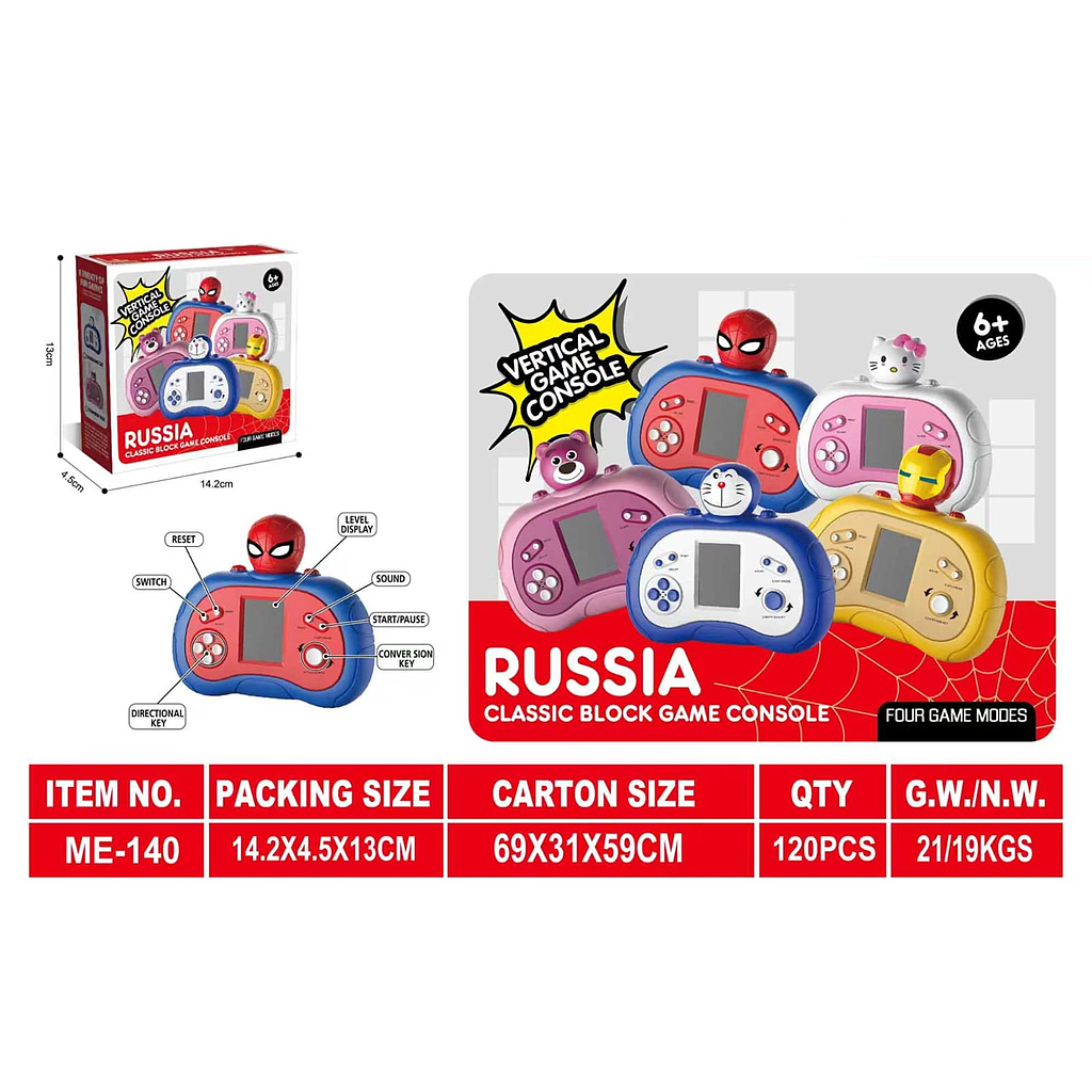 Brick Game Karakter B/O Suara Musik Russia Vertical Game Console ME-140 1 Inner 60 Pcs Box @120