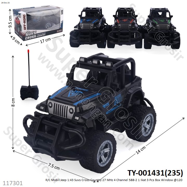 R/C Mobil Jeep 1:43 Suvs Cross Country 27 MHz 4 Channel 588-2 / TY-001431 1 Ikat 3 Pcs Box Window @120