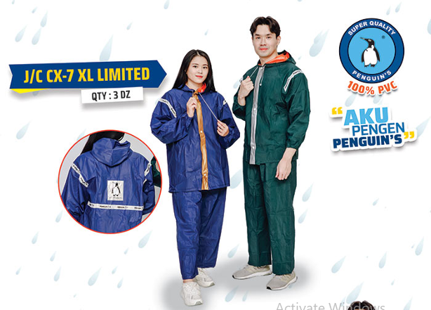 Jas Hujan Setelan Jaket Celana Tebal Uk. XL Penguin Limited 1 Ikat 6 Pcs Tas @36