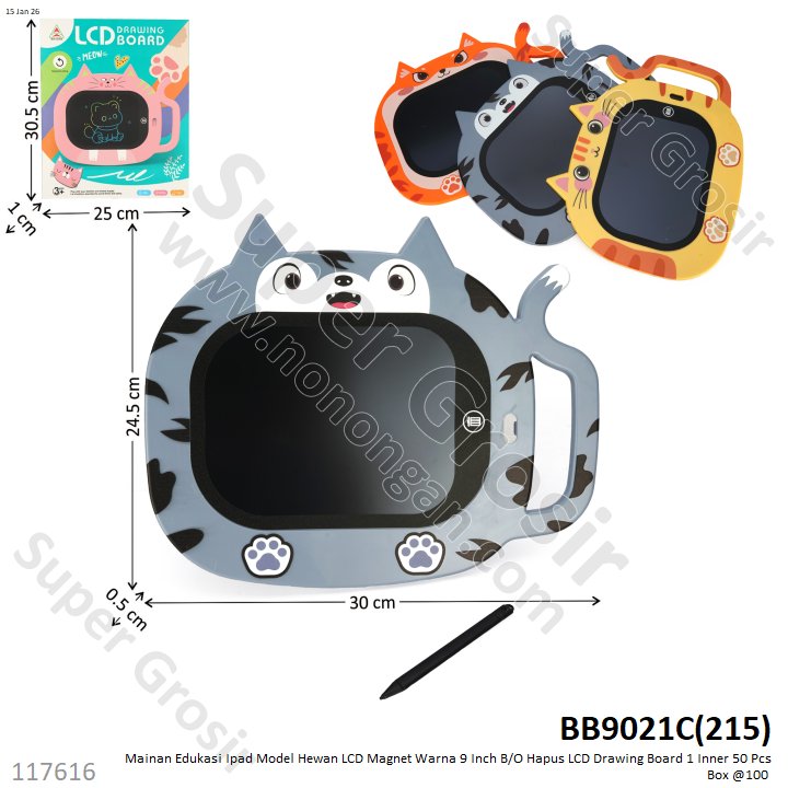 Mainan Edukasi Ipad Model Hewan LCD Magnet Warna 9 Inch B/O Hapus LCD Drawing Board 1 Inner 50 Pcs Box @100