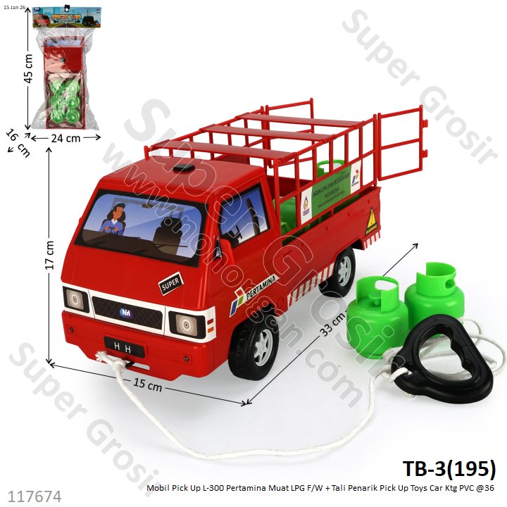 Mobil Pick Up L-300 Pertamina Muat LPG F/W + B/O Suara Telolet Lampu dan Tali Penarik Pick Up Toys Car Ktg PVC @36