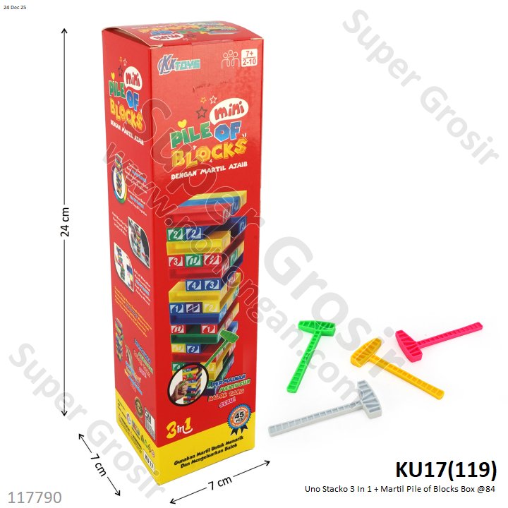 Uno Stacko 3 In 1 + Martil Pile of Blocks Box @84