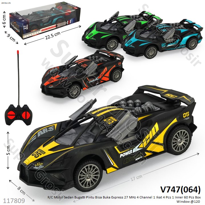 R/C Mobil Sedan Bugatti Pintu Bisa Buka Express 27 MHz 4 Channel 1 Ikat 4 Pcs 1 Inner 60 Pcs Box Window @120