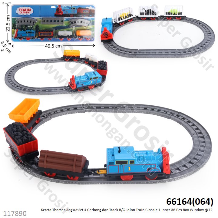 Kereta Thomas Angkut Set 4 Gerbong dan Track B/O Jalan Train Classic 1 Inner 36 Pcs Press Mika @72