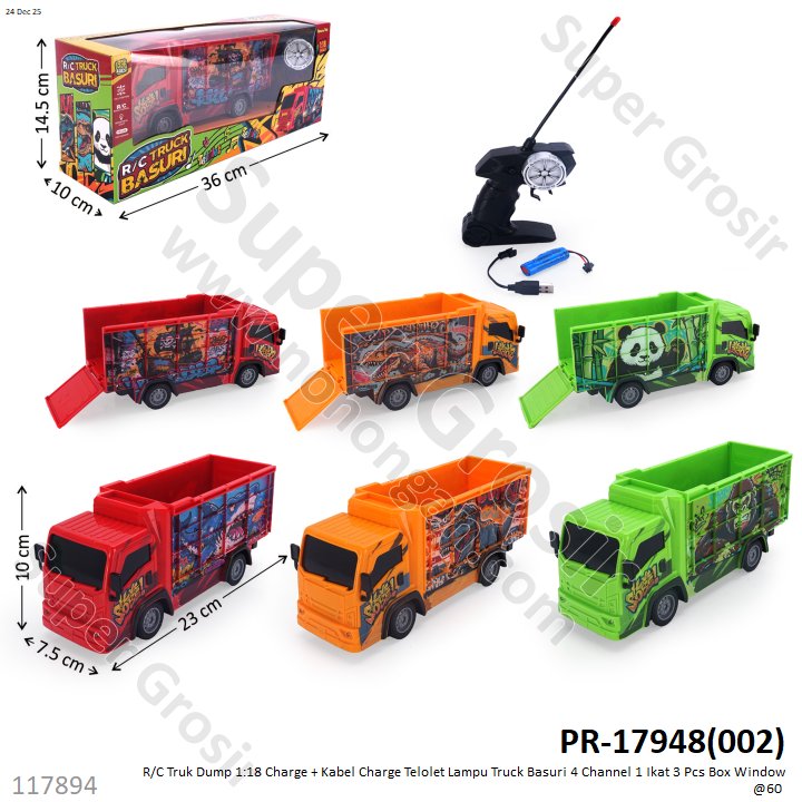 R/C Truk Dump 1:18 Charge + Kabel Charge Telolet Lampu Truck Basuri 4 Channel 1 Ikat 3 Pcs Box Window @60