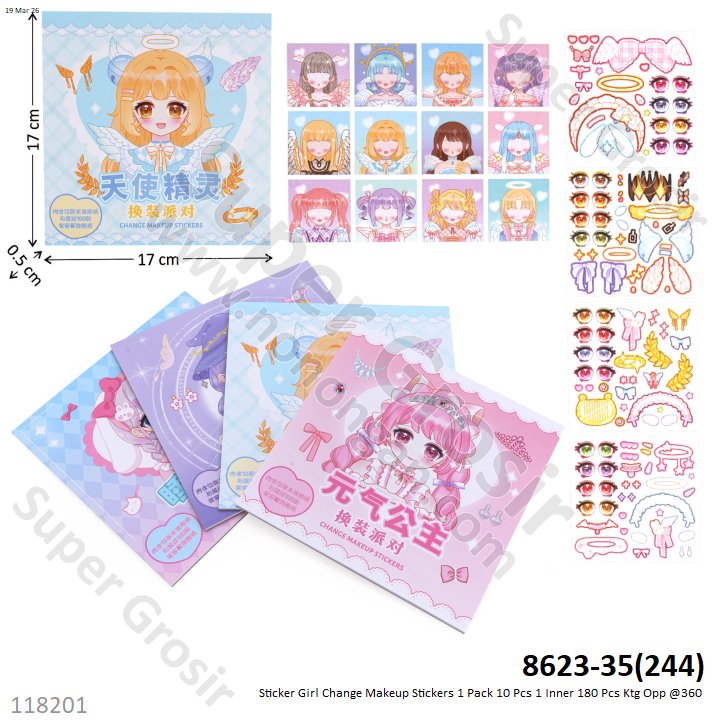 Sticker Girl Change Makeup Stickers 17x17 cm 1 Pack 10 Pcs Ktg Opp @360