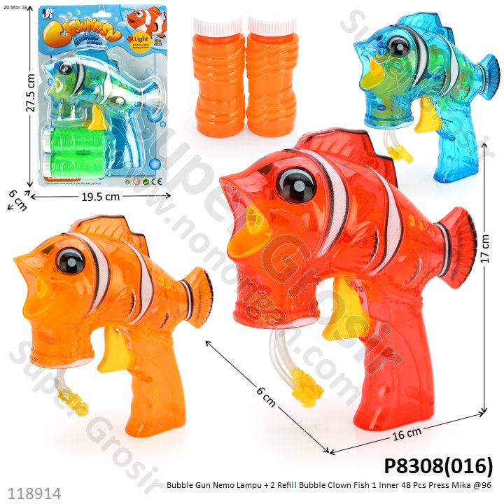 Bubble Gun Nemo Lampu + 2 Refill Bubble Clown Fish 1 Inner 48 Pcs Press Mika @96