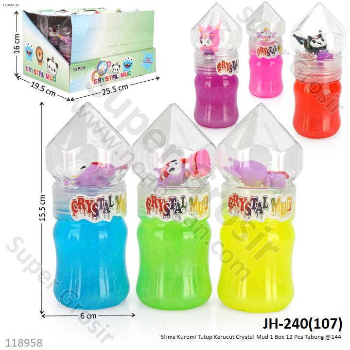 Slime Kuromi Tutup Kerucut Crystal Mud 1 Box 12 Pcs Tabung @144