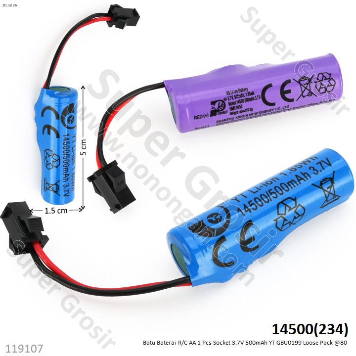 Batu Baterai R/C AA 1 Pcs Socket 3.7V 500mAh YT GBU0199 Loose Pack @80