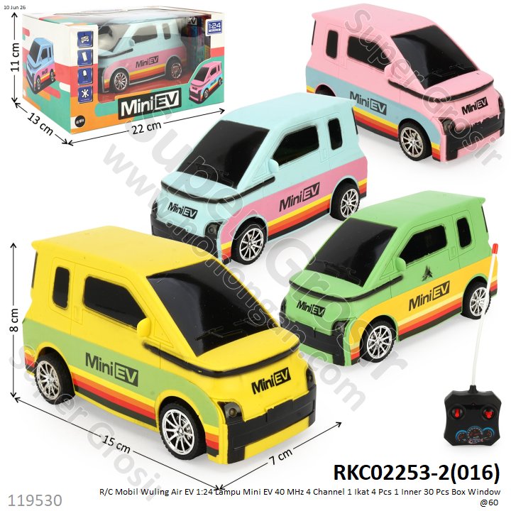 R/C Mobil Wuling Air EV 1:24 Lampu Mini EV 40 MHz 4 Channel 1 Ikat 4 Pcs 1 Inner 30 Pcs Box Window @60