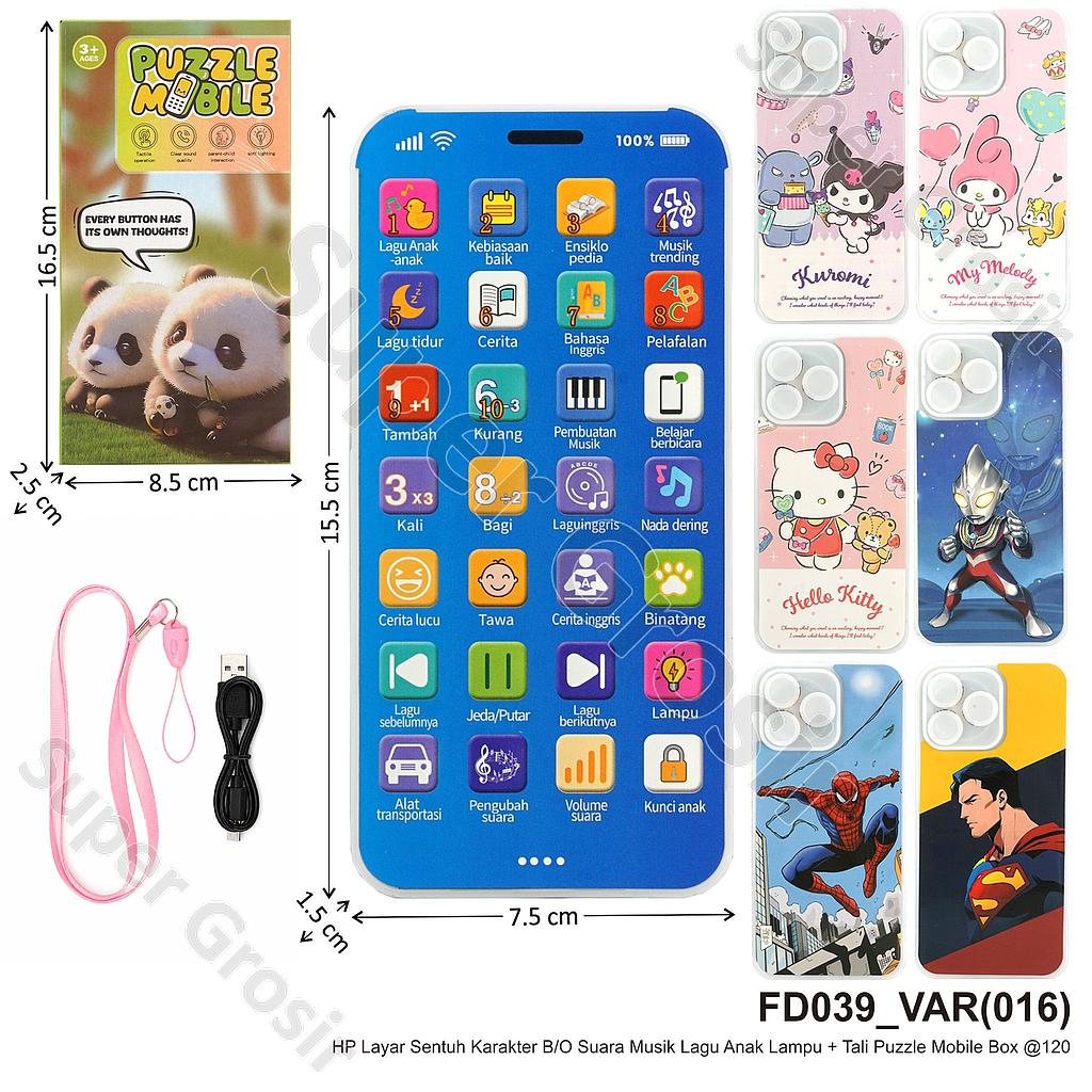 HP Layar Sentuh Karakter B/O Suara Musik Lagu Anak Lampu + Tali Puzzle Mobile Box @120