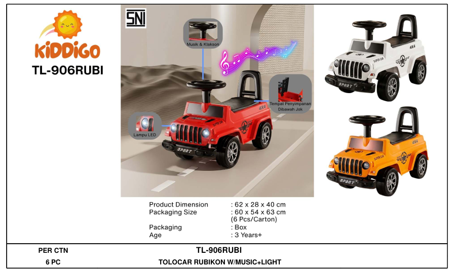 Tunggangan Mobil B/O Musik Lampu Kiddigo Ride On Car Koli @1