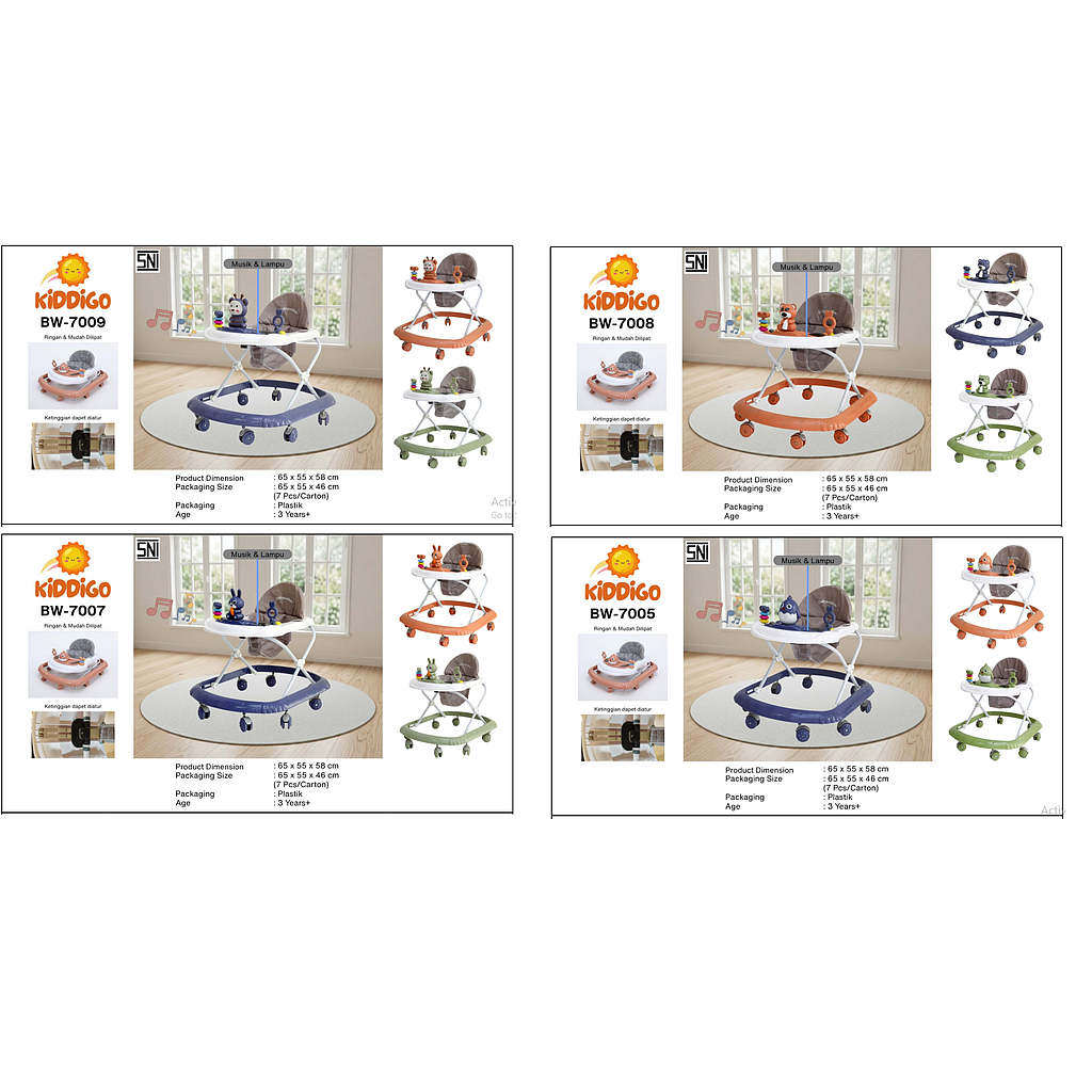 Baby Walker Karakter B/O Musik Lampu + Acc Kiddigo Ktg PVC @7