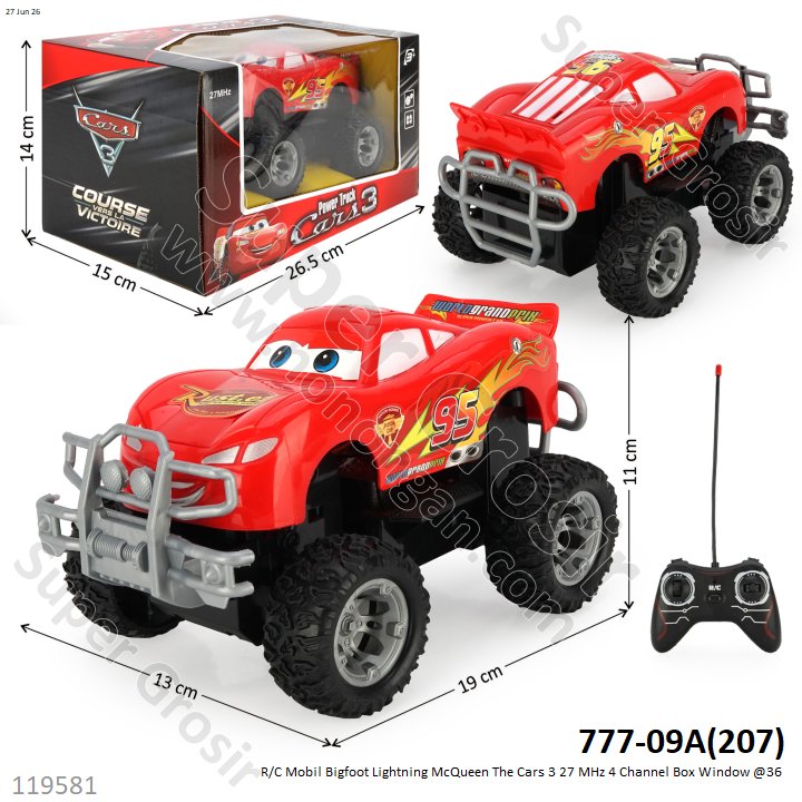 R/C Mobil Bigfoot Lightning McQueen The Cars 3 27 MHz 4 Channel Box Window @36