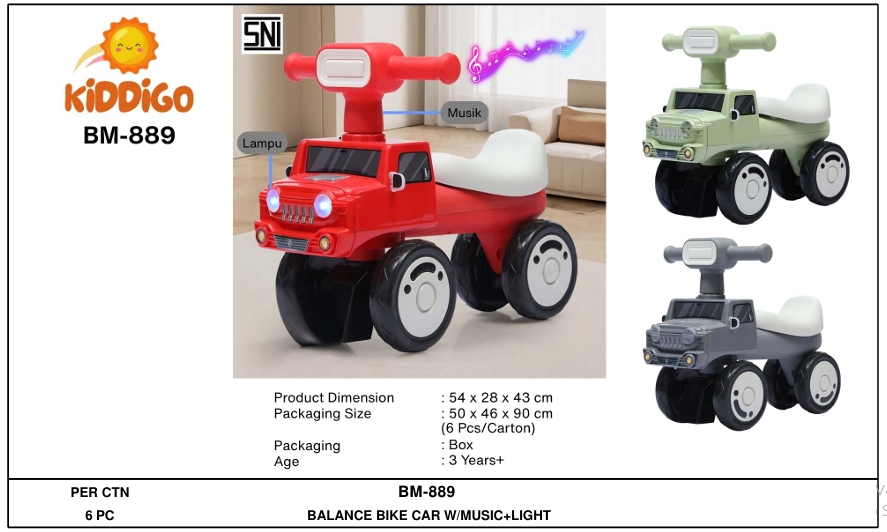 Tunggangan Sepeda Balance Bike Mobil B/O Musik Lampu Kiddigo Koli @1