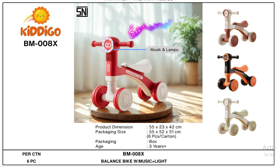 Tunggangan Sepeda Balance Bike B/O Musik Lampu Kiddigo Wiggle Car Koli @1