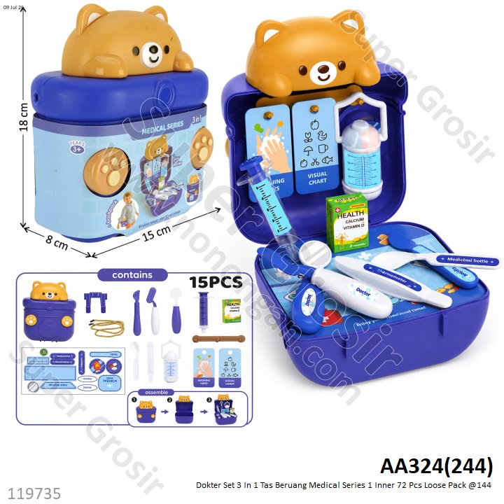 Dokter Set 3 In 1 Tas Beruang Medical Series 1 Inner 72 Pcs Loose Pack @144