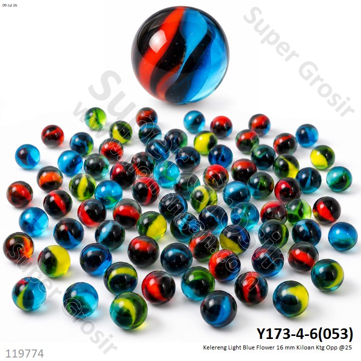 Kelereng Light Blue Flower 16 mm Kiloan Ktg Opp @25