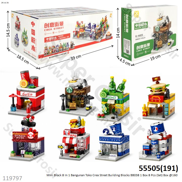 Mini Block 8 In 1 Bangunan Toko Crea Street Building Blocks BB038 1 Box 8 Pcs (Set) Box @160