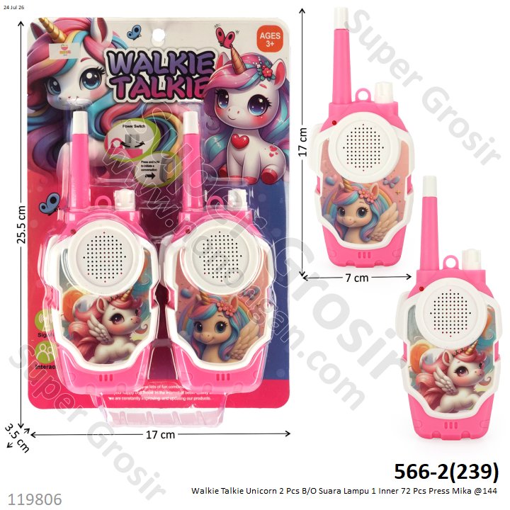 Walkie Talkie Unicorn 2 Pcs B/O Suara Lampu 1 Inner 72 Pcs Press Mika @144