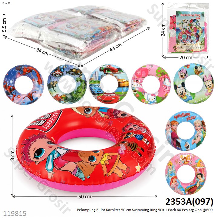 Pelampung Bulat Karakter 50 cm Swimming Ring 50# 1 Pack 60 Pcs Ktg Opp @600