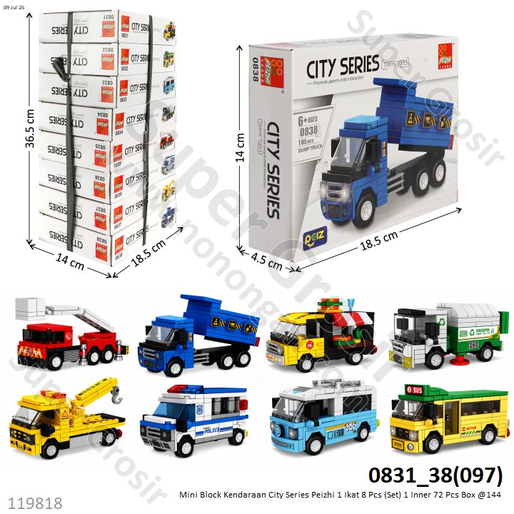 Mini Block Kendaraan City Series Peizhi 1 Ikat 8 Pcs (Set) 1 Inner 72 Pcs Box @144