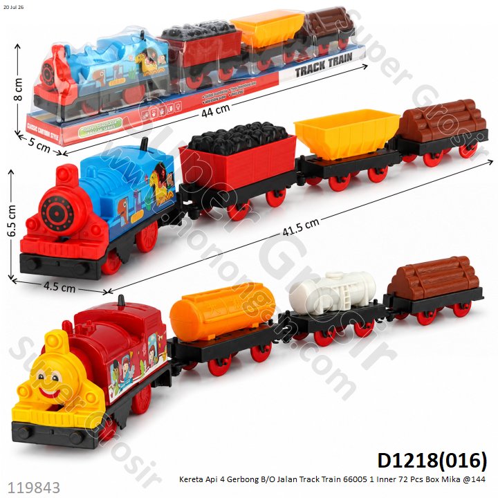 Kereta Api 4 Gerbong B/O Jalan Track Train 66005 1 Inner 72 Pcs Box Mika @144