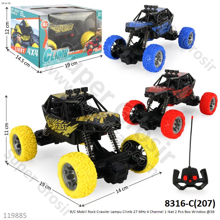 R/C Mobil Rock Crawler Lampu Climb 27 MHz 4 Channel 1 Ikat 2 Pcs Box Window @36