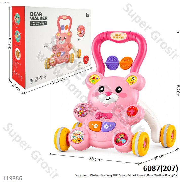 Baby Push Walker Beruang B/O Suara Musik Lampu Bear Walker Box @12