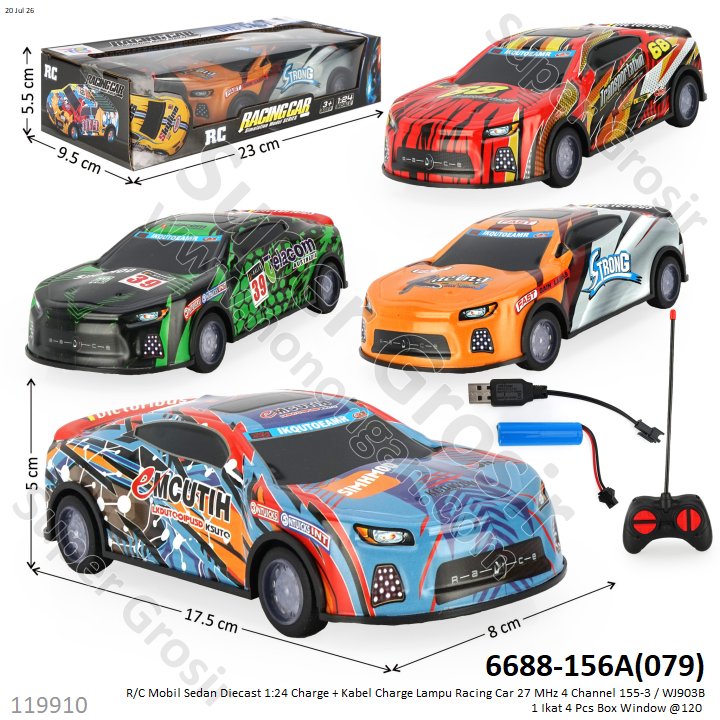 R/C Mobil Sedan Diecast 1:24 Charge + Kabel Charge Lampu Racing Car 27 MHz 4 Channel 155-3 / WJ903B 1 Ikat 4 Pcs Box Window @120