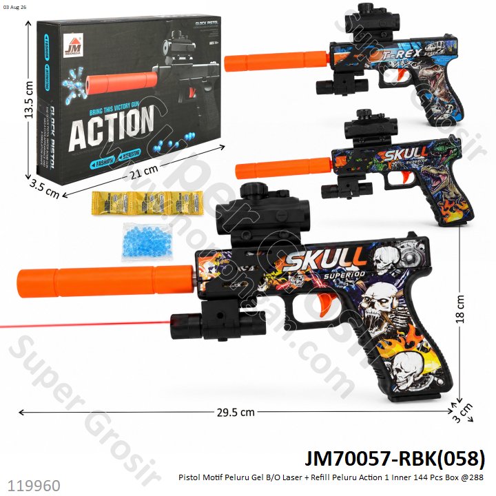Pistol Motif Peluru Gel B/O Laser + Refill Peluru Action 1 Inner 144 Pcs Box @288