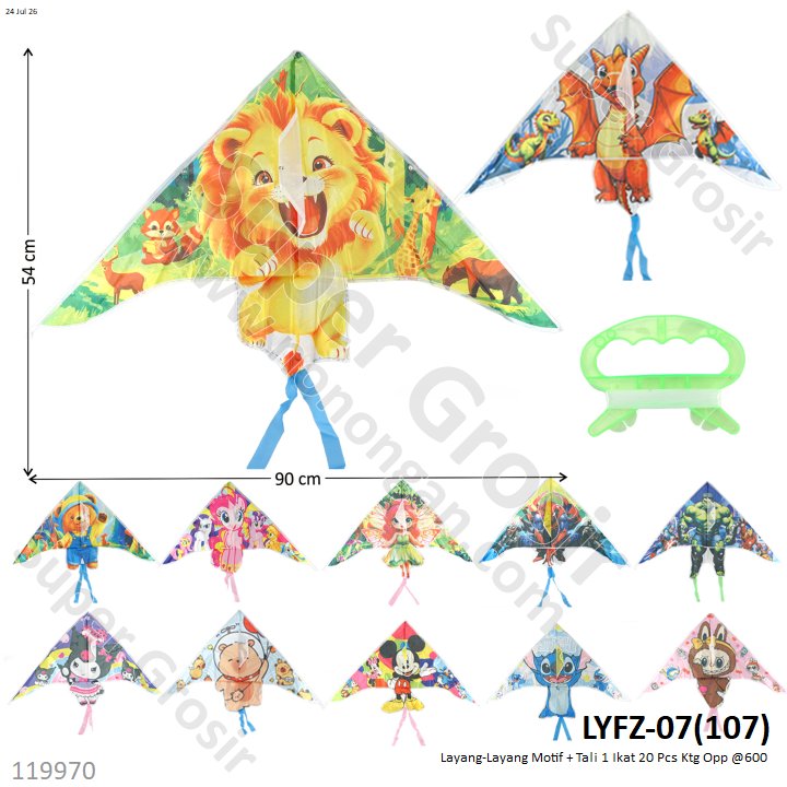 Layang-Layang Motif + Tali 1 Ikat 20 Pcs Ktg Opp @600
