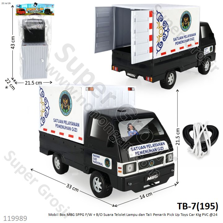 Mobil Box MBG SPPG F/W + B/O Suara Telolet Lampu dan Tali Penarik Pick Up Toys Car Ktg PVC @24