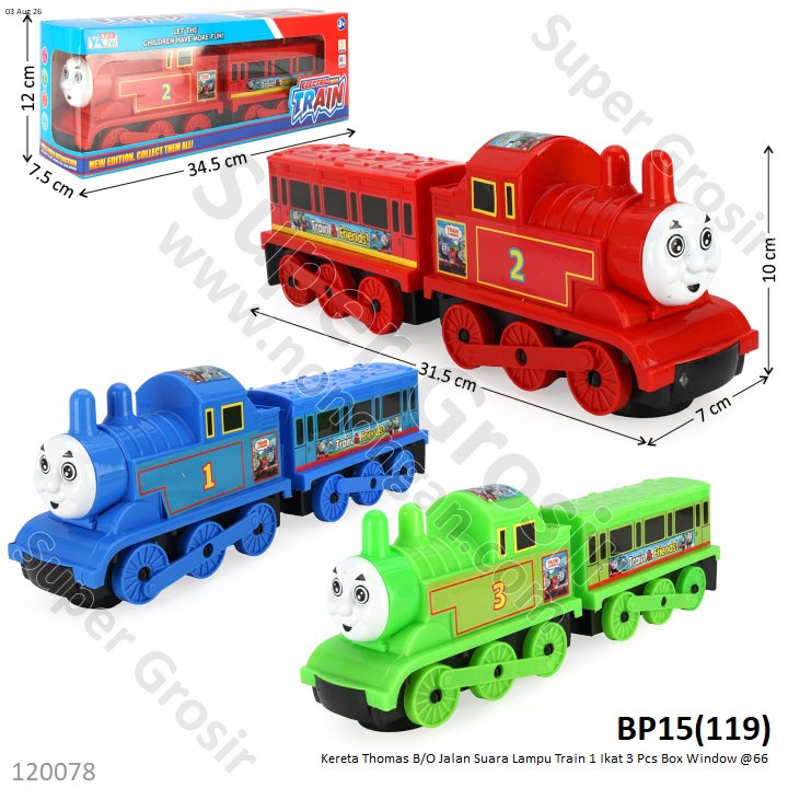 Kereta Thomas B/O Jalan Suara Lampu Train 1 Ikat 3 Pcs Box Window @66
