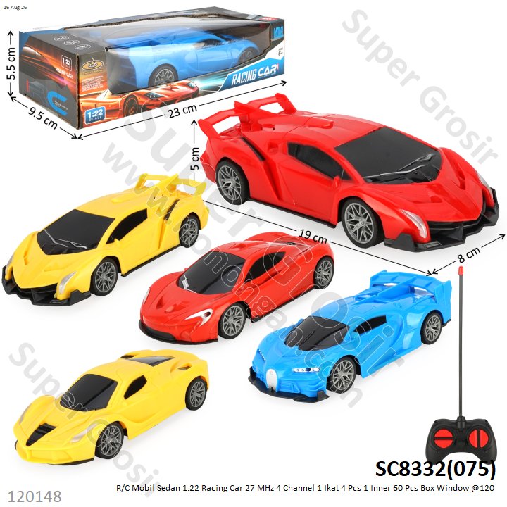R/C Mobil Sedan 1:22 Racing Car 27 MHz 4 Channel 1 Ikat 4 Pcs 1 Inner 60 Pcs Box Window @120