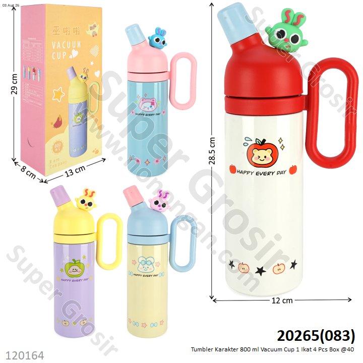 Tumbler Karakter 800 ml Vacuum Cup 1 Ikat 4 Pcs Box @40