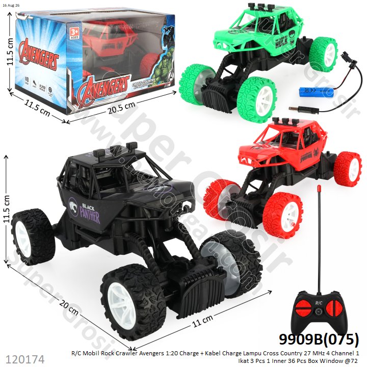 R/C Mobil Rock Crawler Avengers 1:20 Charge + Kabel Charge Lampu Cross Country 27 MHz 4 Channel 1 Ikat 3 Pcs 1 Inner 36 Pcs Box Window @72