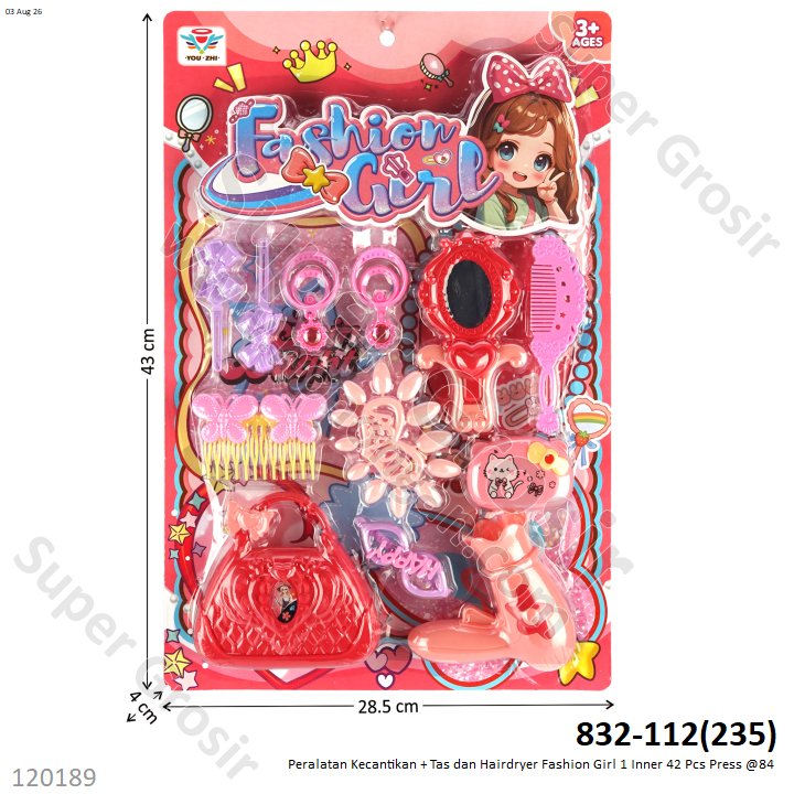 Peralatan Kecantikan + Tas dan Hairdryer Fashion Girl 1 Inner 42 Pcs Press @84