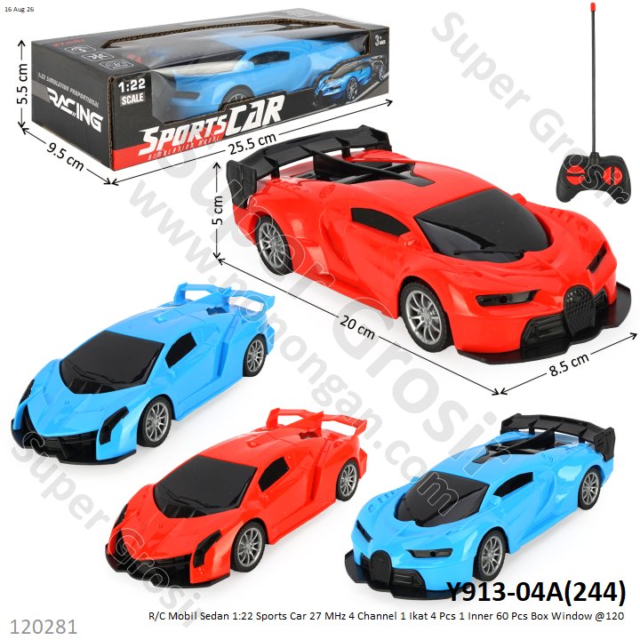 R/C Mobil Sedan 1:22 Sports Car 27 MHz 4 Channel 1 Ikat 4 Pcs 1 Inner 60 Pcs Box Window @120