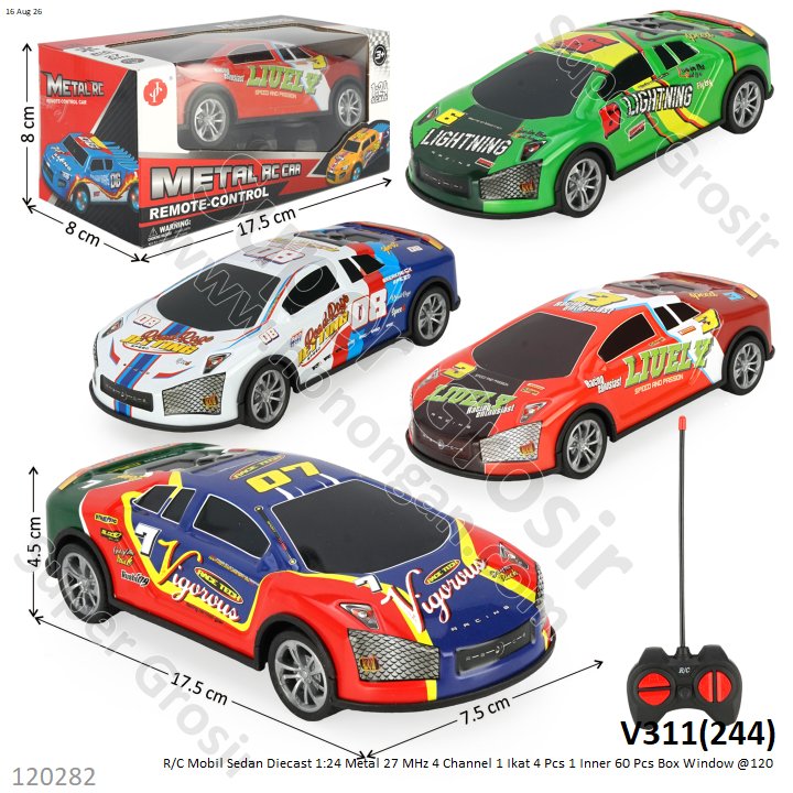 R/C Mobil Sedan Diecast 1:24 Metal 27 MHz 4 Channel 1 Ikat 4 Pcs 1 Inner 60 Pcs Box Window @120