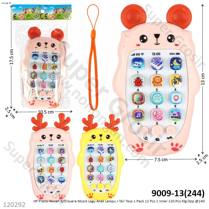 HP Piano Hewan B/O Suara Musik Lagu Anak Lampu + Tali Toys 1 Pack 12 Pcs 1 Inner 120 Pcs Ktg Opp @240