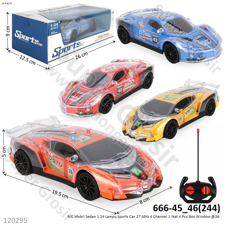 R/C Mobil Sedan 1:24 Lampu Sports Car 27 MHz 4 Channel 1 Ikat 4 Pcs Box Window @36