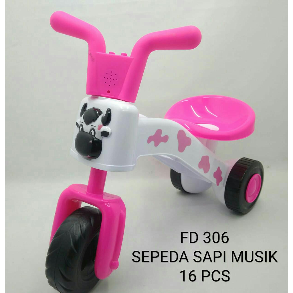 Tunggangan Sepeda Balance Bike Sapi B/O Suara Musik Lagu Anak Lampu Mini Vespa Ktg PVC @16