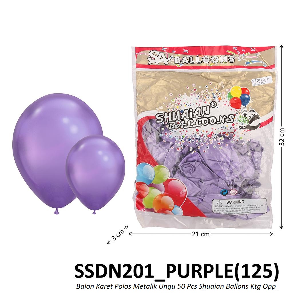 Balon Karet Polos Metalik 50 Pcs Ungu Shuaian Ballons Ktg Opp @25