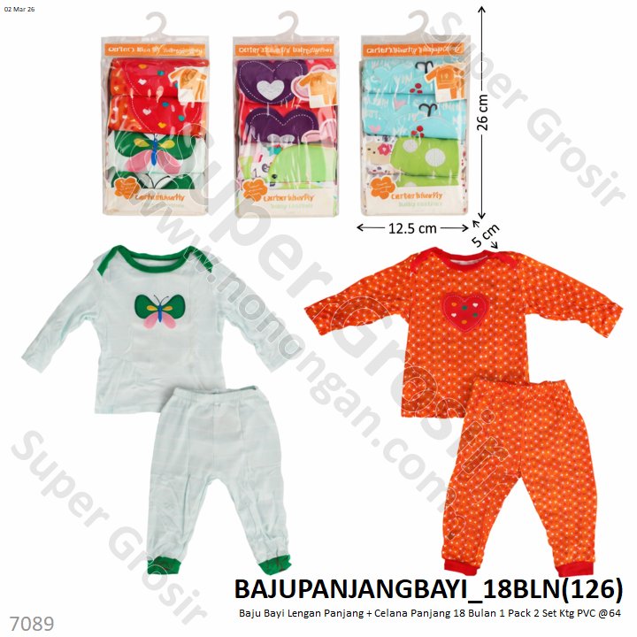 Baju Bayi Lengan Panjang + Celana Panjang 18 Bulan 1 Pack 2 Set Ktg PVC @64